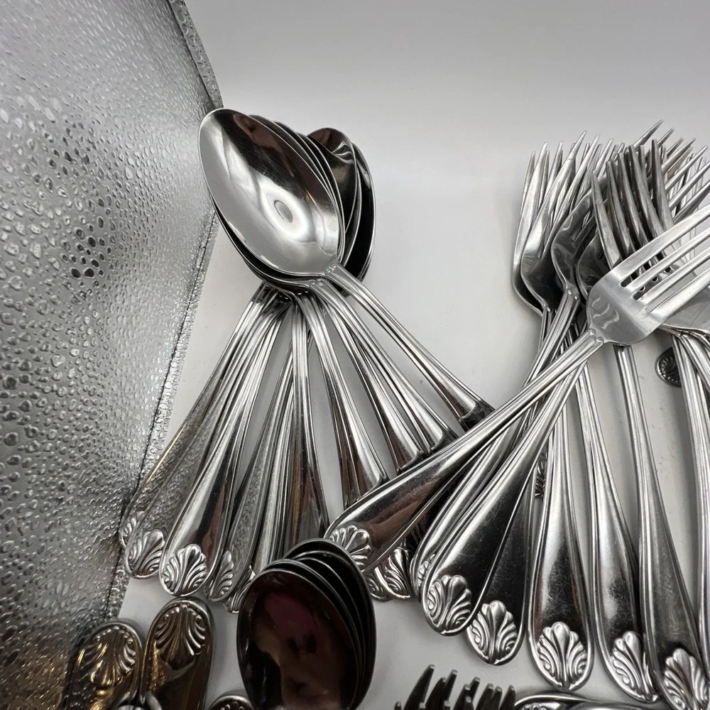 Towle Everyday London Shell Stainless Flatware 48 Pc Set Service for 12+11 Extra